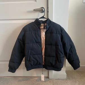 Black Reversible Puffer Bomber Jacket - Size M